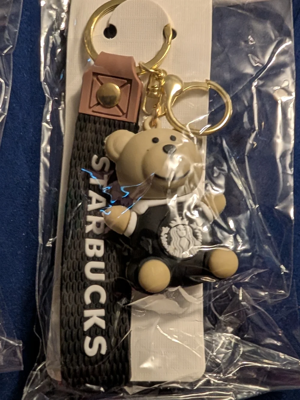 3 New Starbucks Teal Bear Keychain with Strap